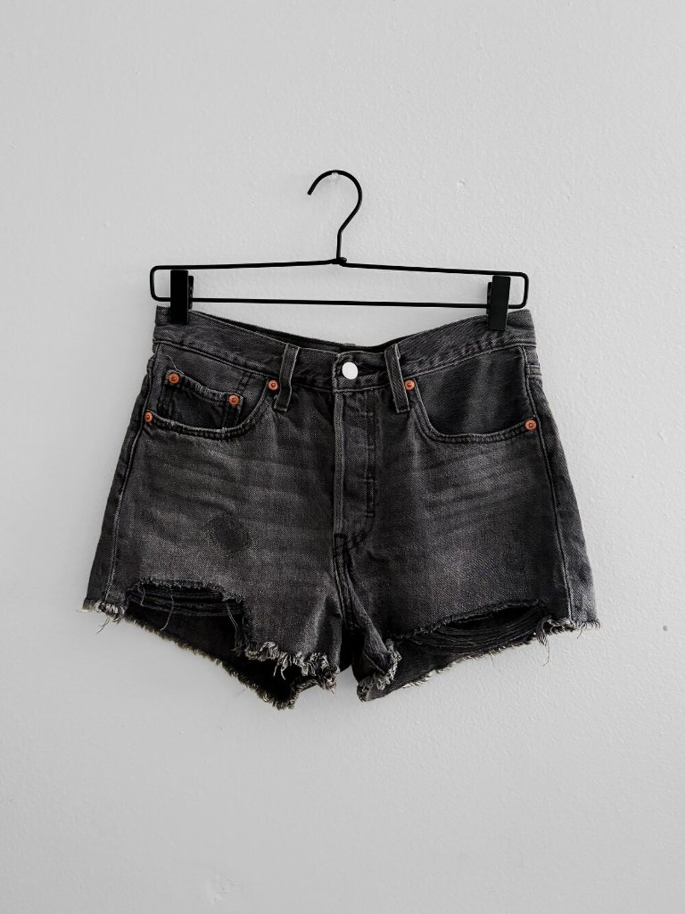 Levi's Premium 501 Distressed Black Denim Shorts W26 | High Rise 100% Cotton